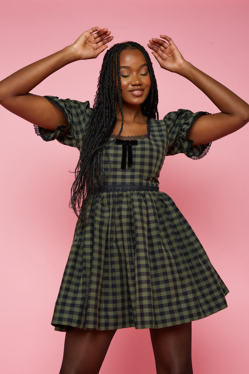 Greta Dress - Khaki Gingham Mini – Molby The Label